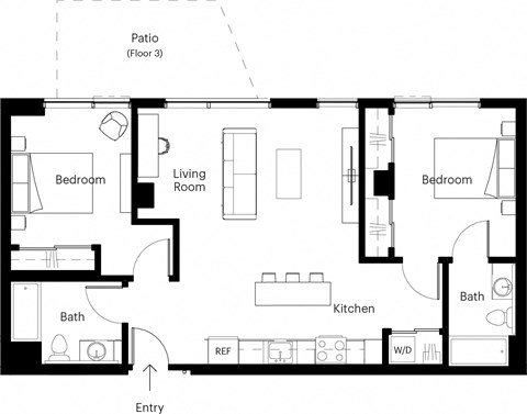 a floor plan of a room with a bedroom and a living room